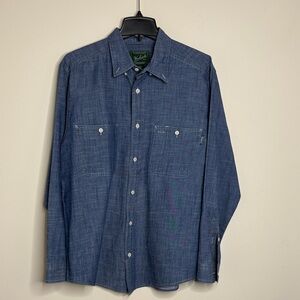 Woolrich Men’s Indigo Chambray Button Down Shirt M Dual Chest Pockets Workwear